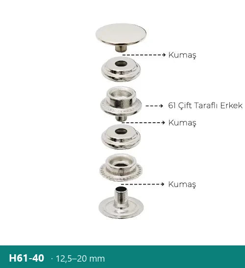 Capsă 61 cu parte tată pe două fețe – sistem 61, Polkom H61-40 · 12,5–20 mm