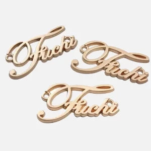 Trois logos métalliques en lettres script or rose pour vêtements et sacs