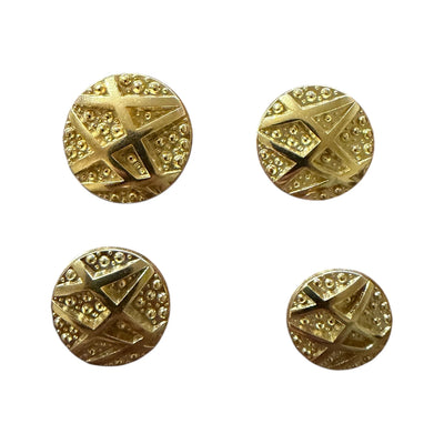 Gold metal buttons with geometric relief in four sizes for coats and cuffs