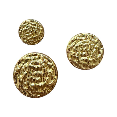 Gold hammered-metal buttons in three sizes for coats
