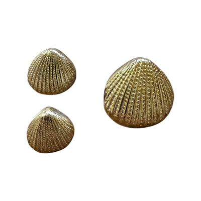 Gold metal shell buttons in three sizes for summer dresses and jackets