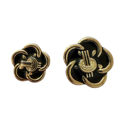 Gold metal flower buttons with black enamel and shank for women's jackets and dresses