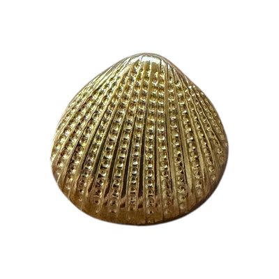 Gold metal shell button with beaded relief lines and shank for dresses and jackets