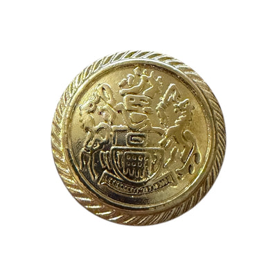 Gold metal crest button with knurled rim for blazers