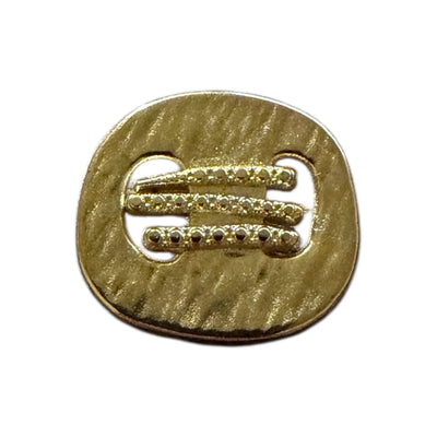 Gold oval metal knot button with cut-outs and relief bands for women's jackets